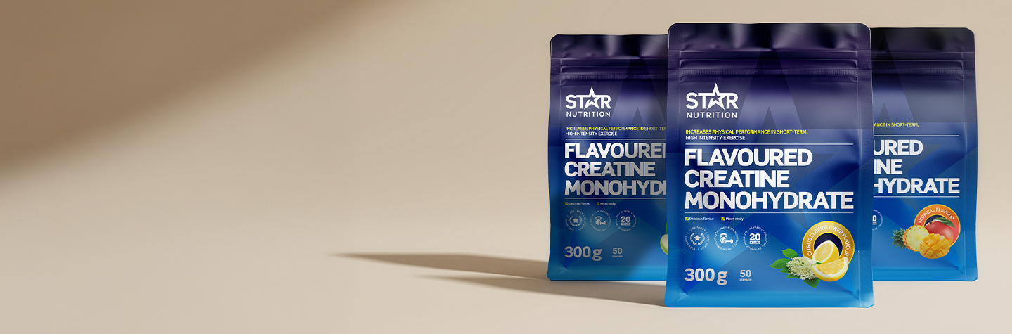 Star Nutrition Flavoured Creatine. . Tre friske smaker: Apple, Tropical och Citrus Elderflower